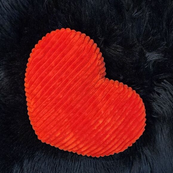 Red Faux Fur Heart Shaped Throw Pillow, 12.5"x 9.5"x 4" thick - Picture 3 of 9